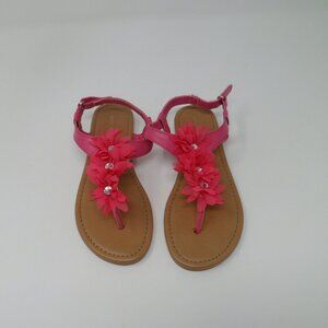 Girls Wonderkids Pink Thong Sandals With Flowers & Rhinestones Size 12
